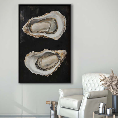 Oyster Oil Painting Art Print, French Kitchen Art, Still Life Art, Kitchen Wall Decor, Framed Canvas Print, Floating Frame