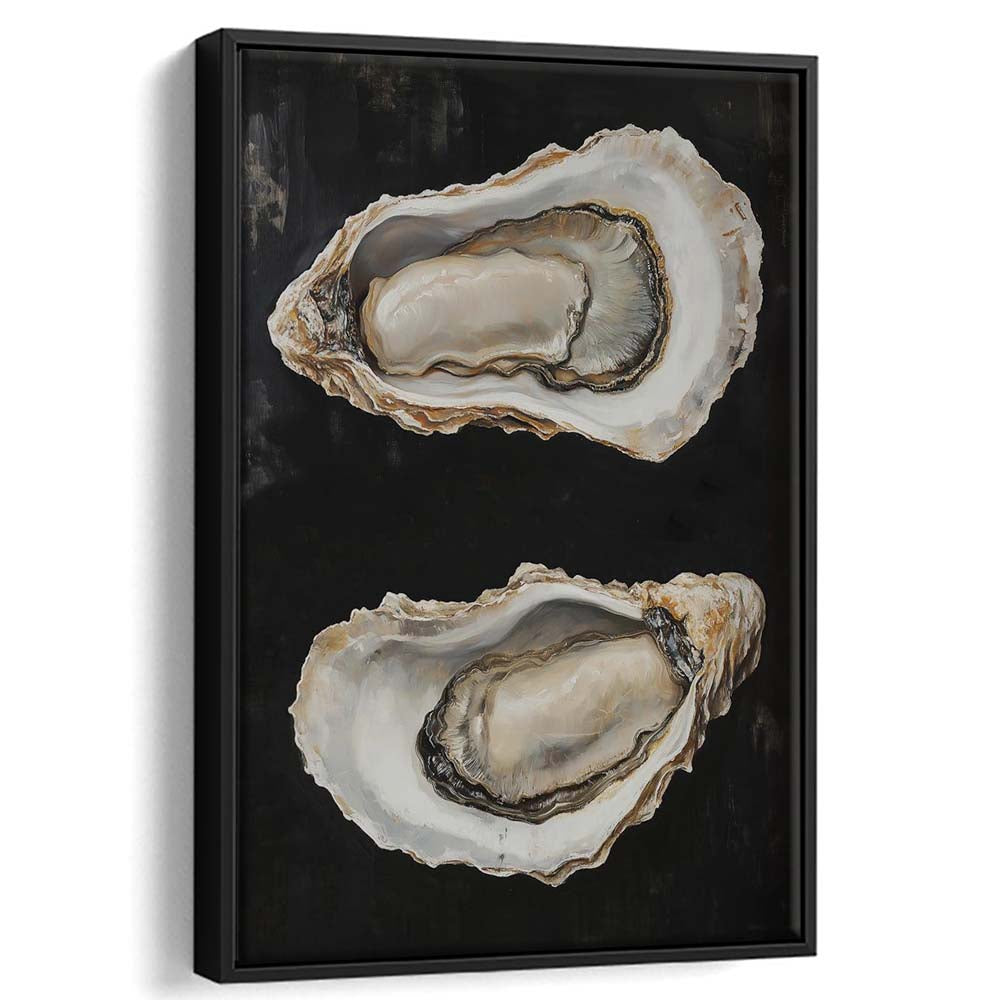Oyster Oil Painting Art Print, French Kitchen Art, Still Life Art, Kitchen Wall Decor, Framed Canvas Print, Floating Frame