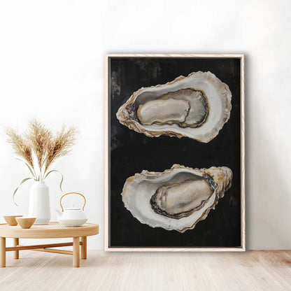 Oyster Oil Painting Art Print, French Kitchen Art, Still Life Art, Kitchen Wall Decor, Framed Canvas Print, Floating Frame