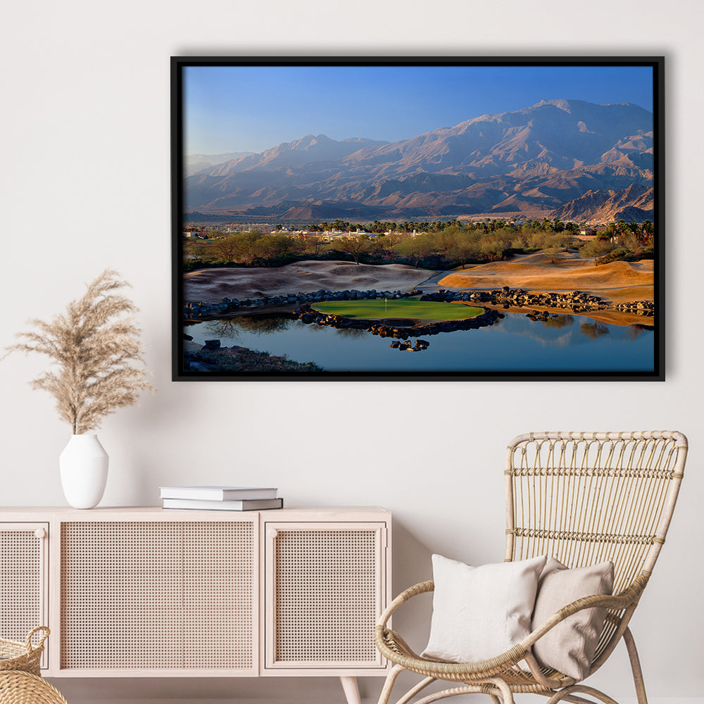 Pga West Stadium Course Hole 17 Golf Courses “Alcatraz”, La Quinta, CA,Floating Framed Canvas Print Wall Art