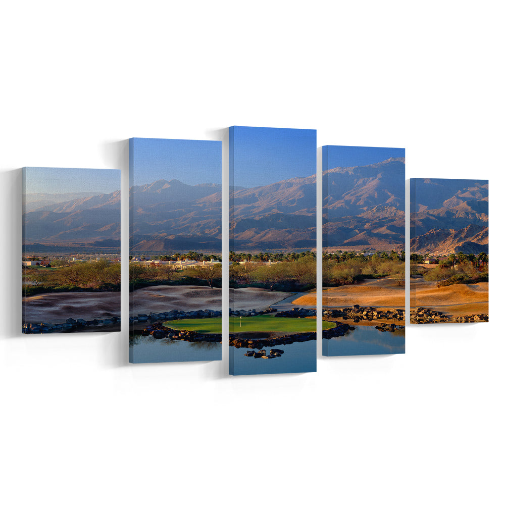 Pga West Stadium Course Hole 17 Golf Courses “Alcatraz”, La Quinta, California, 5 Pieces Mixed Canvas Print Wall Art