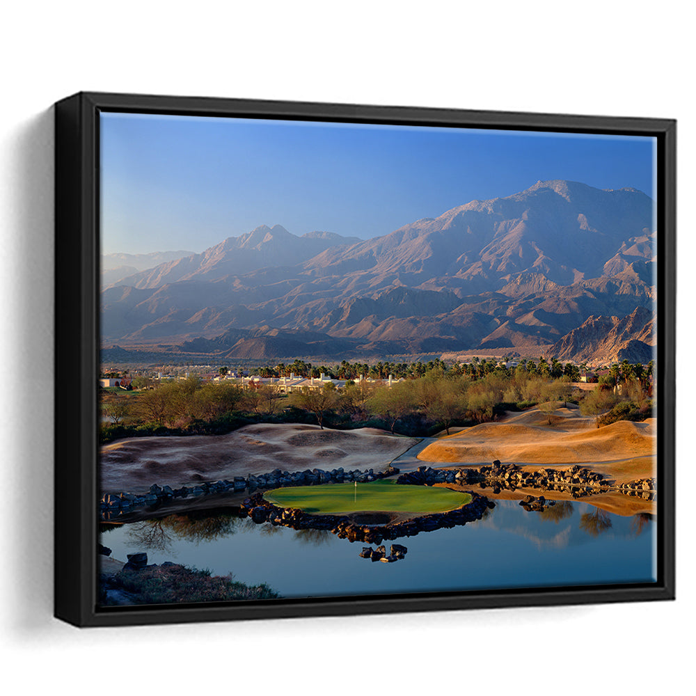 Pga West Stadium Course Hole 17 Golf Courses “Alcatraz”, La Quinta, CA,Floating Framed Canvas Print Wall Art
