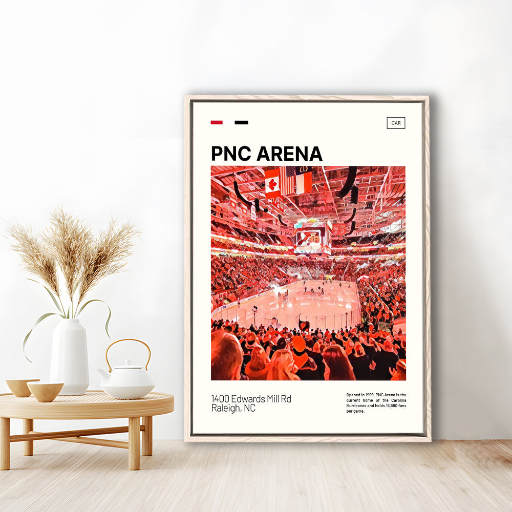 PNC Arena Print, Carolina Hurricanes Stadium Canvas Art, Man Cave Gift, Floating Framed Canvas Print Wall Art