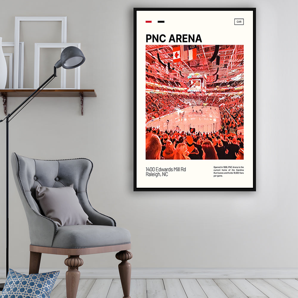 PNC Arena Print, Carolina Hurricanes Stadium Canvas Art, Man Cave Gift, Floating Framed Canvas Print Wall Art