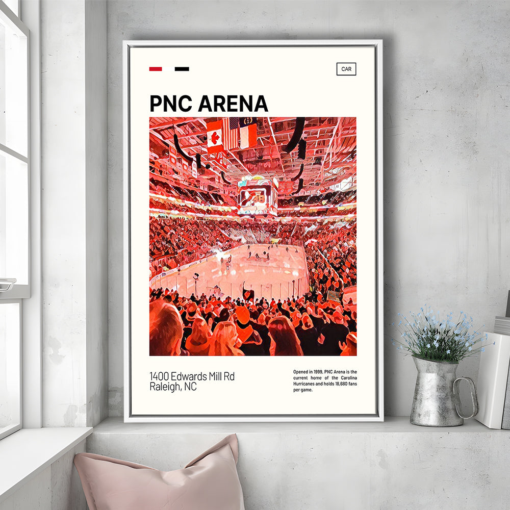 PNC Arena Print, Carolina Hurricanes Stadium Canvas Art, Man Cave Gift, Floating Framed Canvas Print Wall Art