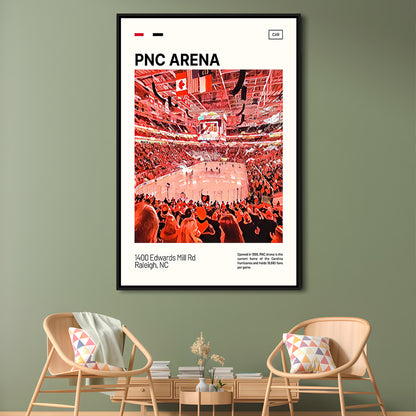 PNC Arena Print, Carolina Hurricanes Stadium Canvas Art, Man Cave Gift, Floating Framed Canvas Print Wall Art