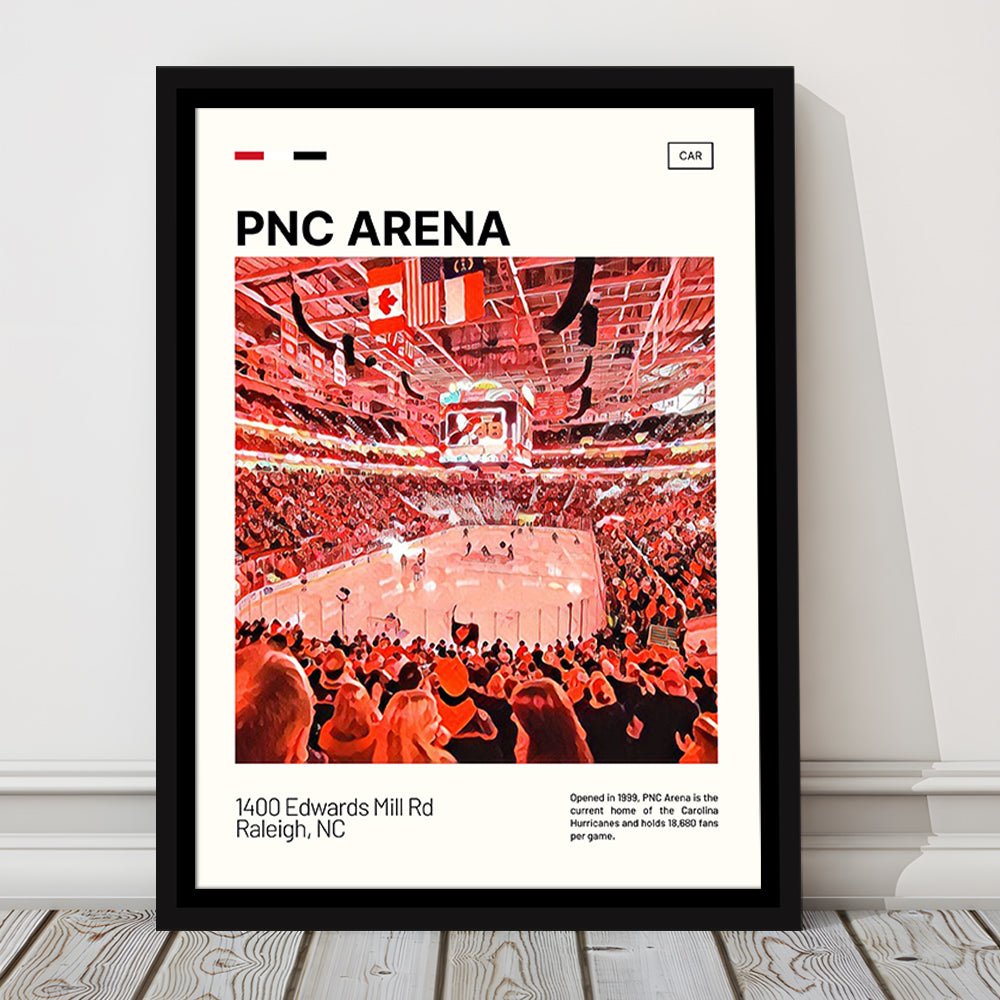 PNC Arena Print, Carolina Hurricanes Stadium Canvas Art, Man Cave Gift, Floating Framed Canvas Print Wall Art