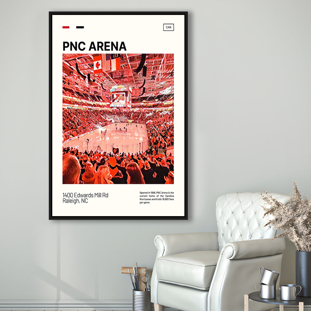 PNC Arena Print, Carolina Hurricanes Stadium Canvas Art, Man Cave Gift, Floating Framed Canvas Print Wall Art
