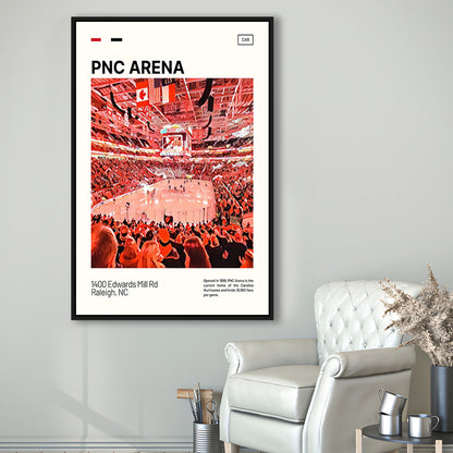 PNC Arena Print, Carolina Hurricanes Stadium Canvas Art, Man Cave Gift, Floating Framed Canvas Print Wall Art