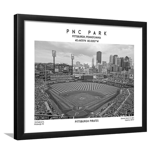 Pnc Park Stadium Black And White, Pittsburgh Baseball Stadium Wall Art, Framed Art Print Wall Decor
