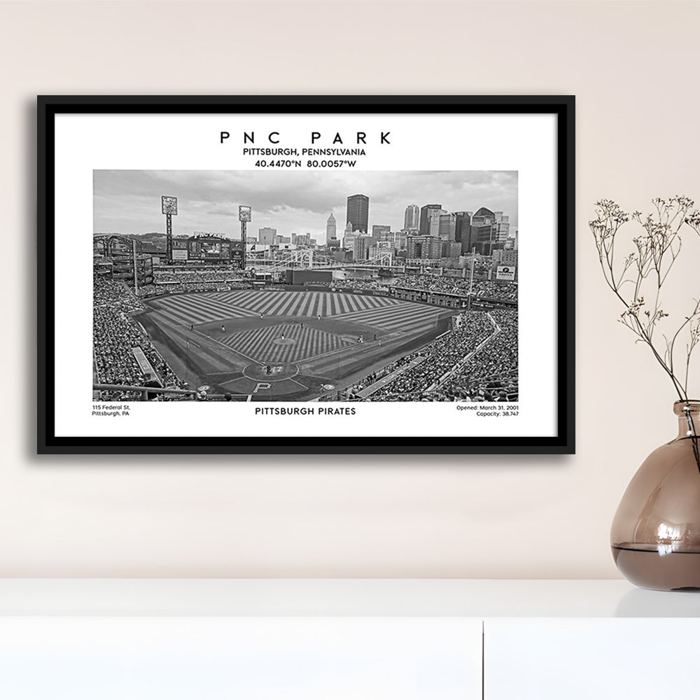 Pnc Park Stadium Black And White, Pittsburgh Baseball Stadium Wall Art, Framed Canvas Print Wall Art