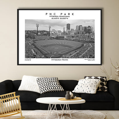 Pnc Park Stadium Black And White, Pittsburgh Baseball Stadium Wall Art, Framed Canvas Print Wall Art