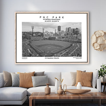Pnc Park Stadium Black And White, Pittsburgh Baseball Stadium Wall Art, Framed Canvas Print Wall Art