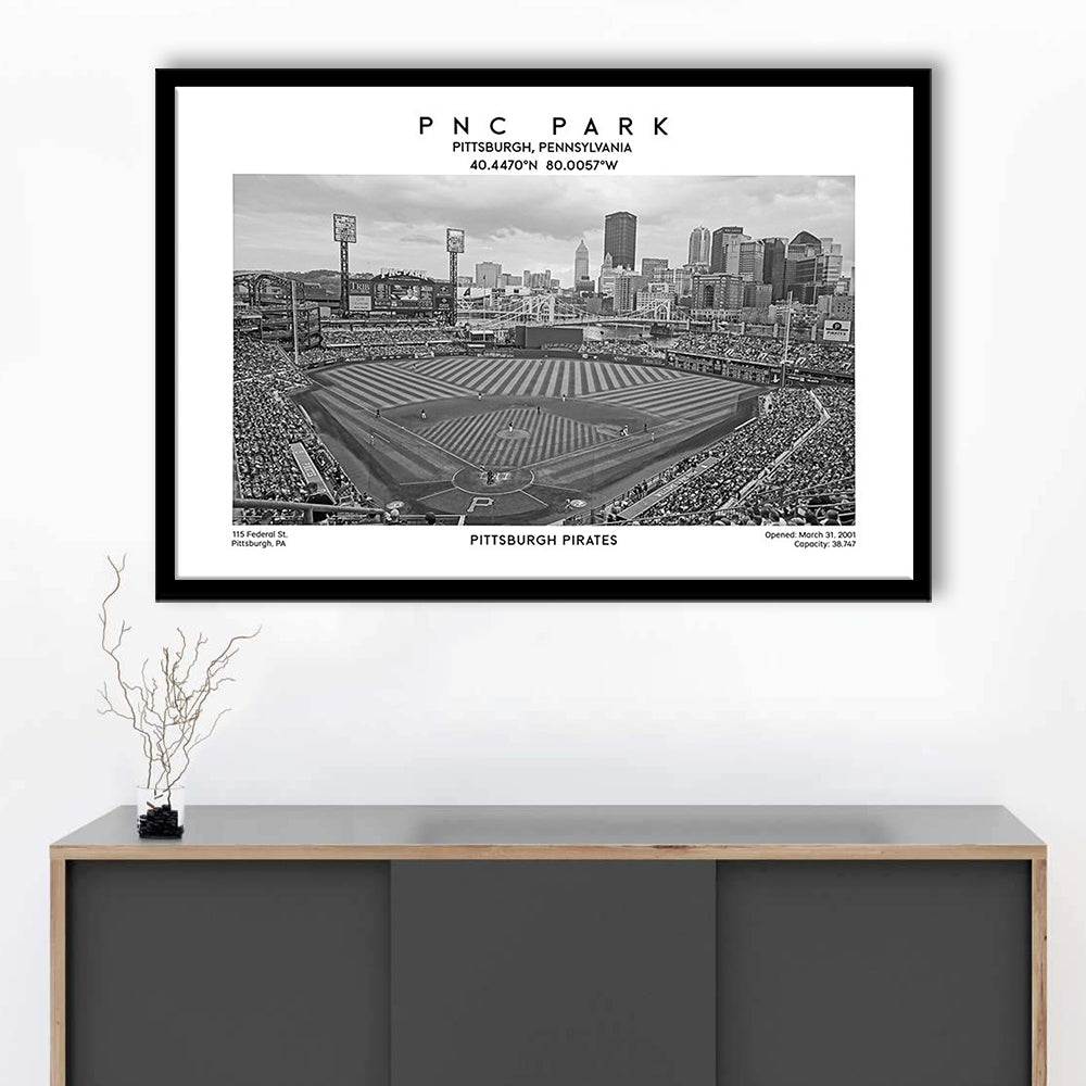 Pnc Park Stadium Black And White, Pittsburgh Baseball Stadium Wall Art, Framed Art Print Wall Decor