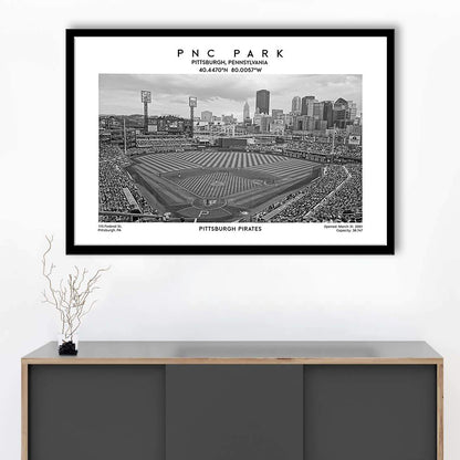 Pnc Park Stadium Black And White, Pittsburgh Baseball Stadium Wall Art, Framed Art Print Wall Decor