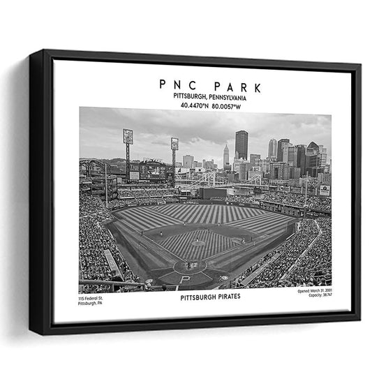 Pnc Park Stadium Black And White, Pittsburgh Baseball Stadium Wall Art, Framed Canvas Print Wall Art