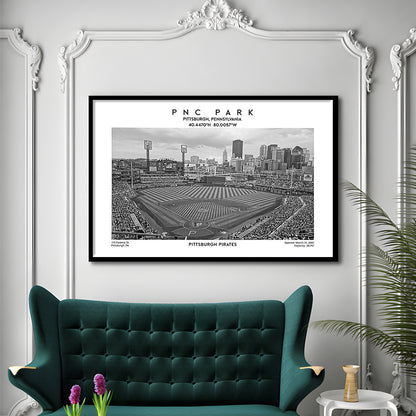 Pnc Park Stadium Black And White, Pittsburgh Baseball Stadium Wall Art, Framed Art Print Wall Decor