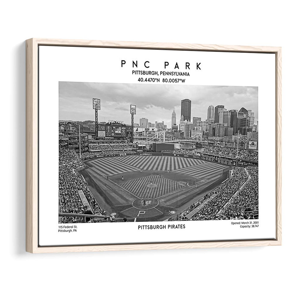 Pnc Park Stadium Black And White, Pittsburgh Baseball Stadium Wall Art, Framed Canvas Print Wall Art