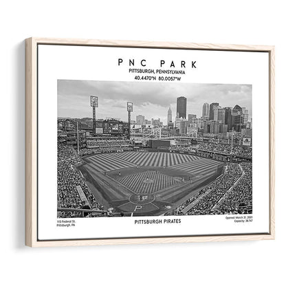 Pnc Park Stadium Black And White, Pittsburgh Baseball Stadium Wall Art, Framed Canvas Print Wall Art
