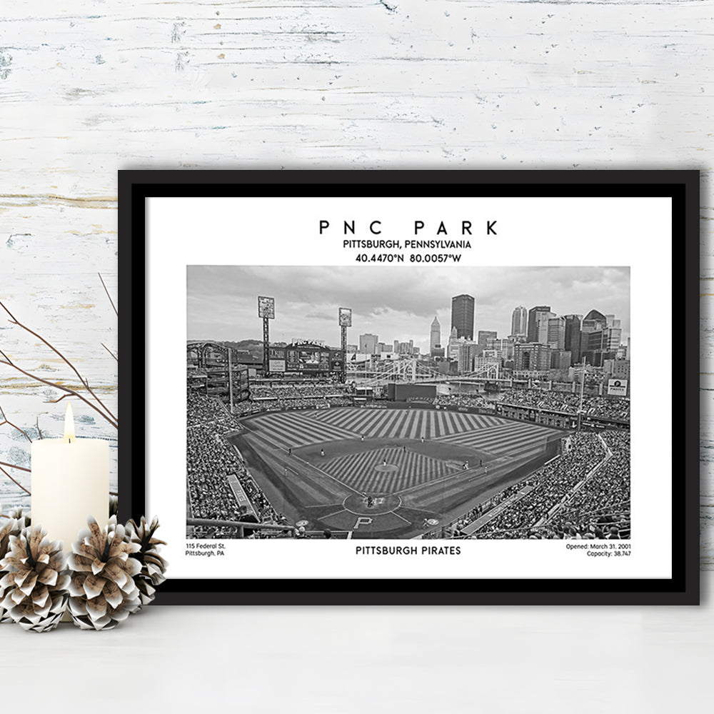 Pnc Park Stadium Black And White, Pittsburgh Baseball Stadium Wall Art, Framed Canvas Print Wall Art