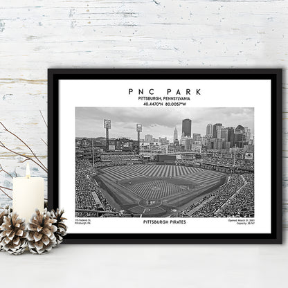 Pnc Park Stadium Black And White, Pittsburgh Baseball Stadium Wall Art, Framed Canvas Print Wall Art