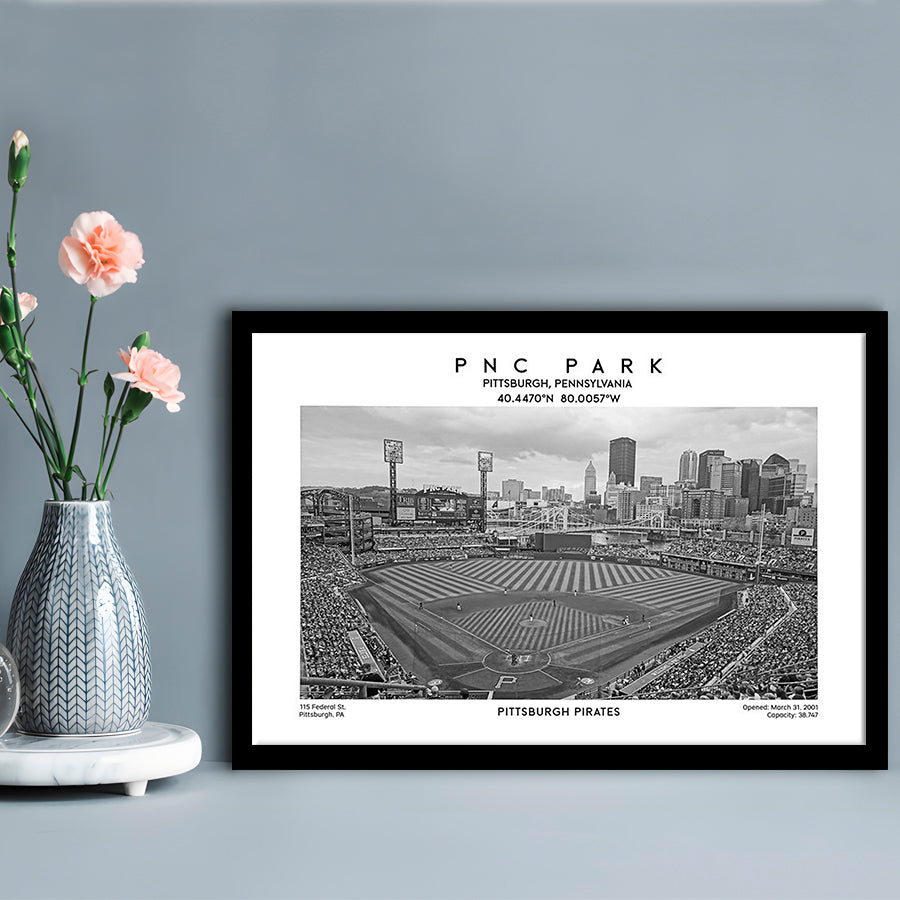 Pnc Park Stadium Black And White, Pittsburgh Baseball Stadium Wall Art, Framed Art Print Wall Decor