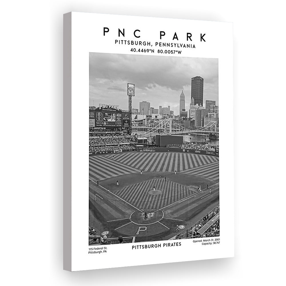 Pnc Park Stadium Black And White, Pittsburgh Pirates Baseball Stadium Wall Art Print, Canvas Prints Wall Art, Man Cave Decor
