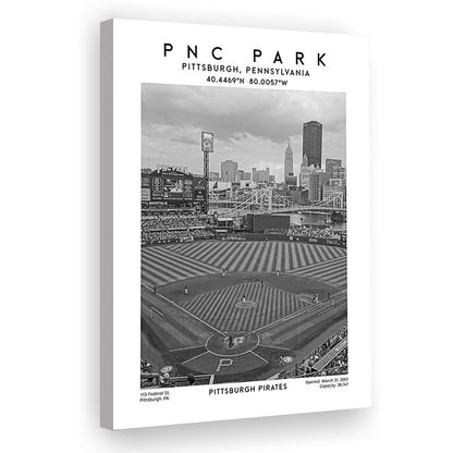 Pnc Park Stadium Black And White, Pittsburgh Pirates Baseball Stadium Wall Art Print, Canvas Prints Wall Art, Man Cave Decor