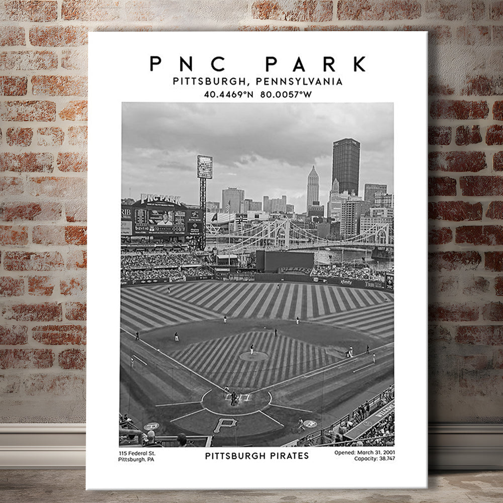 Pnc Park Stadium Black And White, Pittsburgh Pirates Baseball Stadium Wall Art Print, Canvas Prints Wall Art, Man Cave Decor