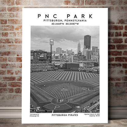 Pnc Park Stadium Black And White, Pittsburgh Pirates Baseball Stadium Wall Art Print, Canvas Prints Wall Art, Man Cave Decor