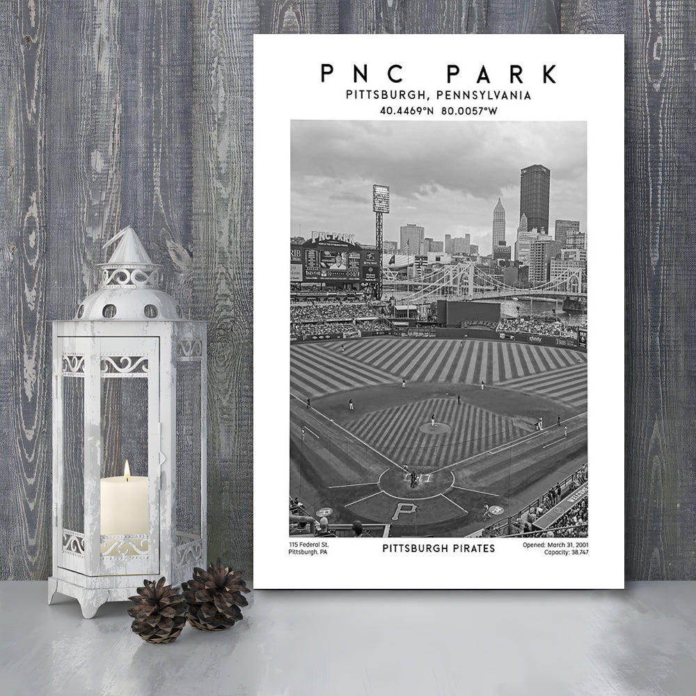 Pnc Park Stadium Black And White, Pittsburgh Pirates Baseball Stadium Wall Art Print, Canvas Prints Wall Art, Man Cave Decor