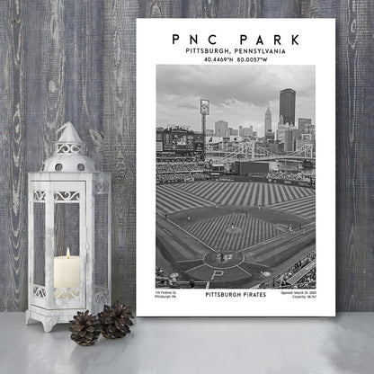 Pnc Park Stadium Black And White, Pittsburgh Pirates Baseball Stadium Wall Art Print, Canvas Prints Wall Art, Man Cave Decor