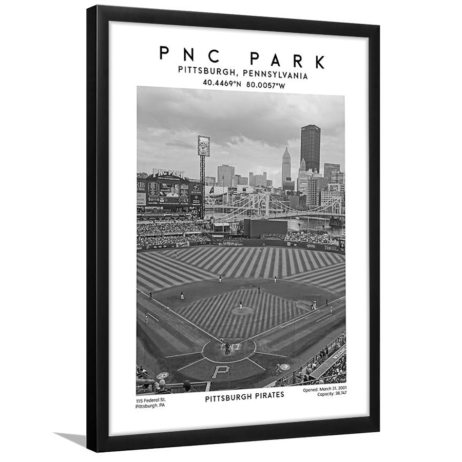 Pnc Park Stadium Black And White, Pittsburgh Pirates Baseball Stadium Wall Art Print, Framed Art Prints Wall Decor