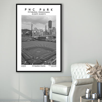 Pnc Park Stadium Black And White, Pittsburgh Pirates Baseball Stadium Wall Art Print, Framed Canvas Prints Wall Art
