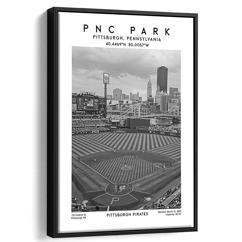 Pnc Park Stadium Black And White, Pittsburgh Pirates Baseball Stadium Wall Art Print, Framed Canvas Prints Wall Art