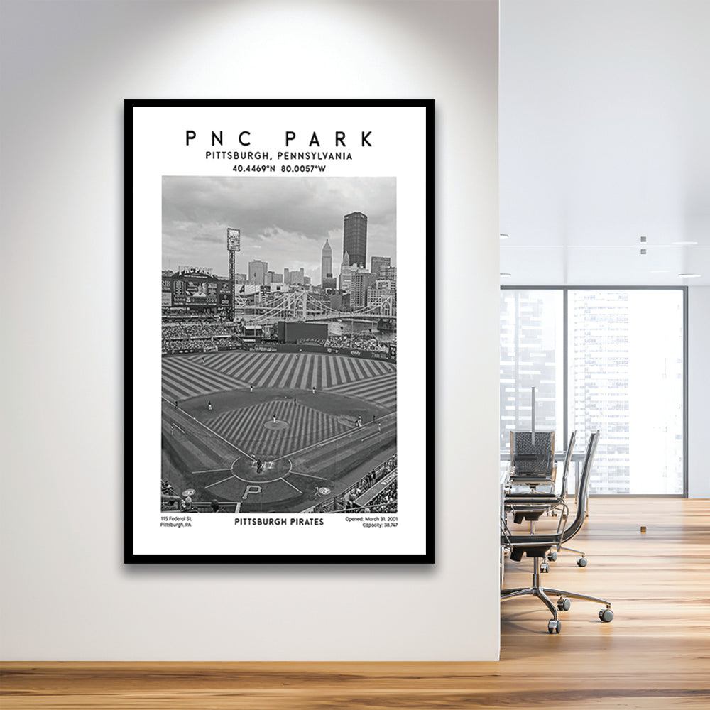 Pnc Park Stadium Black And White, Pittsburgh Pirates Baseball Stadium Wall Art Print, Framed Art Prints Wall Decor
