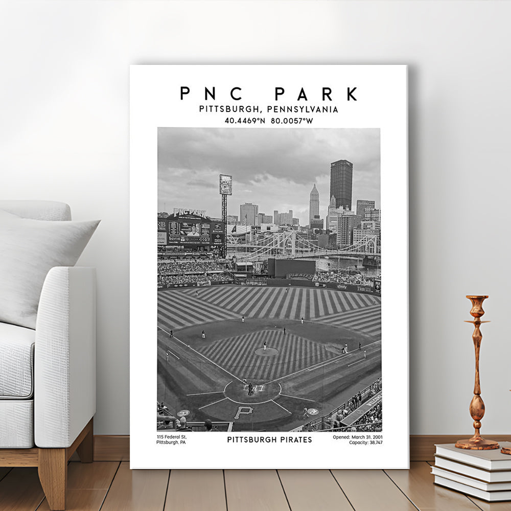 Pnc Park Stadium Black And White, Pittsburgh Pirates Baseball Stadium Wall Art Print, Canvas Prints Wall Art, Man Cave Decor