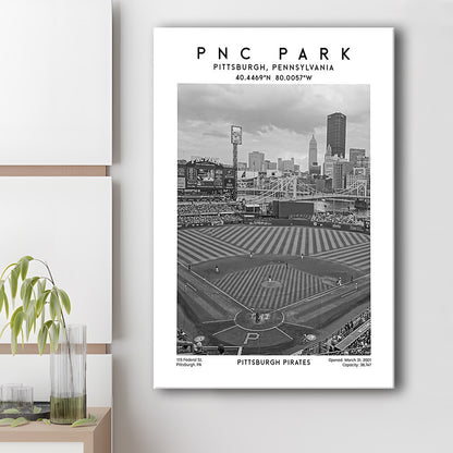 Pnc Park Stadium Black And White, Pittsburgh Pirates Baseball Stadium Wall Art Print, Canvas Prints Wall Art, Man Cave Decor