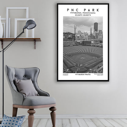 Pnc Park Stadium Black And White, Pittsburgh Pirates Baseball Stadium Wall Art Print, Framed Canvas Prints Wall Art