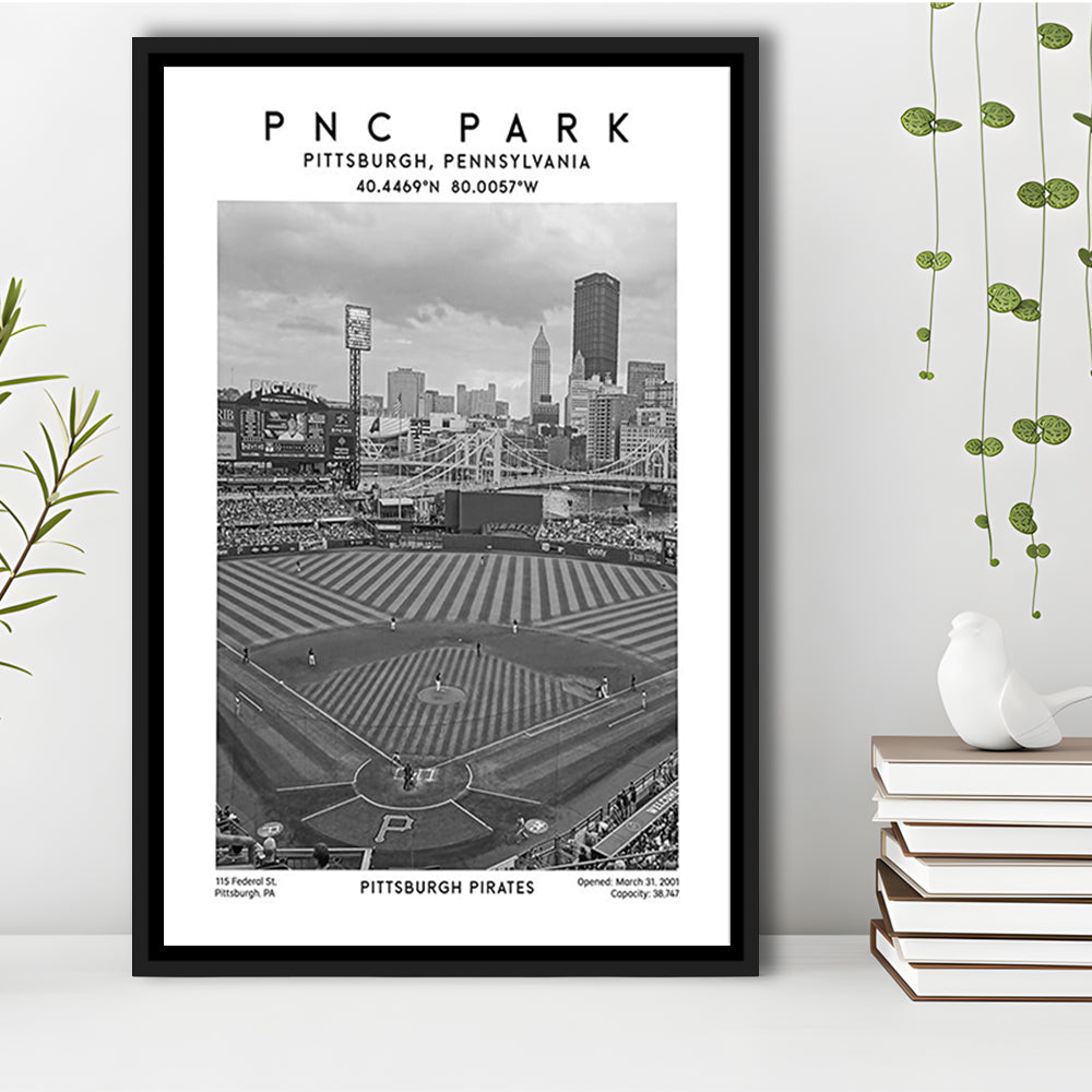 Pnc Park Stadium Black And White, Pittsburgh Pirates Baseball Stadium Wall Art Print, Framed Canvas Prints Wall Art
