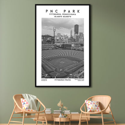 Pnc Park Stadium Black And White, Pittsburgh Pirates Baseball Stadium Wall Art Print, Framed Canvas Prints Wall Art