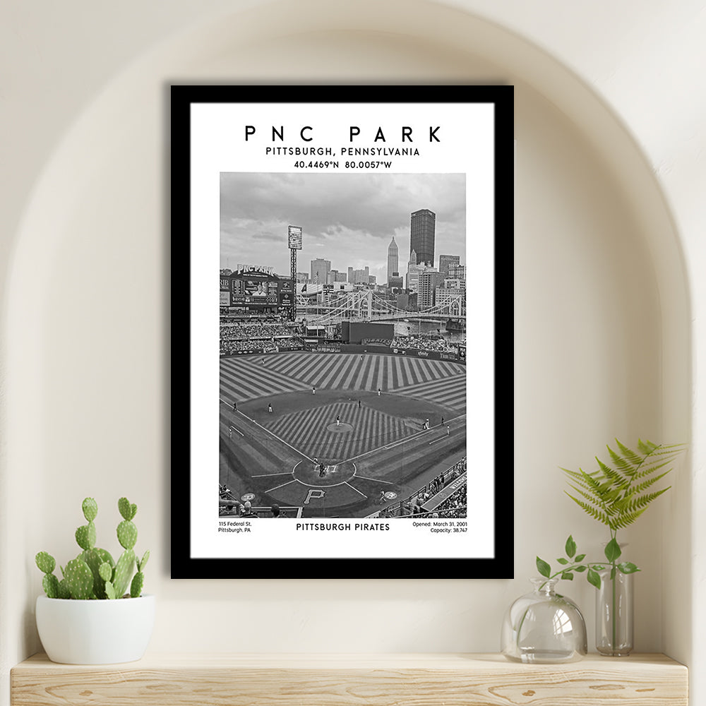 Pnc Park Stadium Black And White, Pittsburgh Pirates Baseball Stadium Wall Art Print, Framed Art Prints Wall Decor
