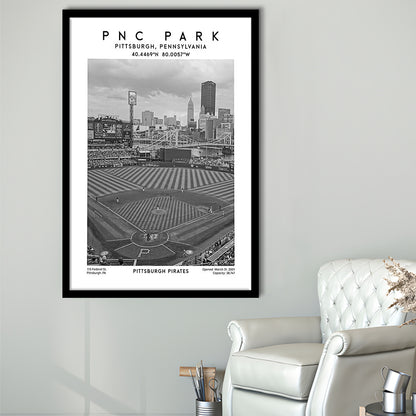 Pnc Park Stadium Black And White, Pittsburgh Pirates Baseball Stadium Wall Art Print, Framed Art Prints Wall Decor