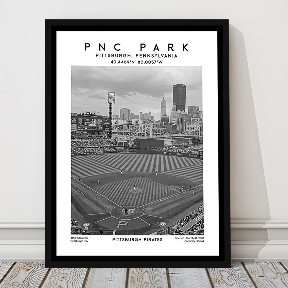 Pnc Park Stadium Black And White, Pittsburgh Pirates Baseball Stadium Wall Art Print, Framed Canvas Prints Wall Art