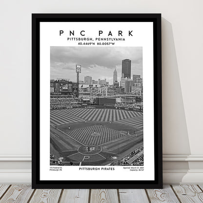 Pnc Park Stadium Black And White, Pittsburgh Pirates Baseball Stadium Wall Art Print, Framed Canvas Prints Wall Art
