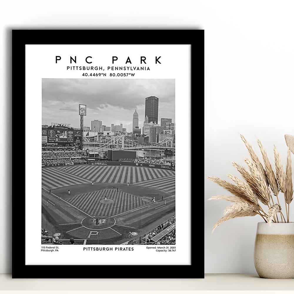 Pnc Park Stadium Black And White, Pittsburgh Pirates Baseball Stadium Wall Art Print, Framed Art Prints Wall Decor