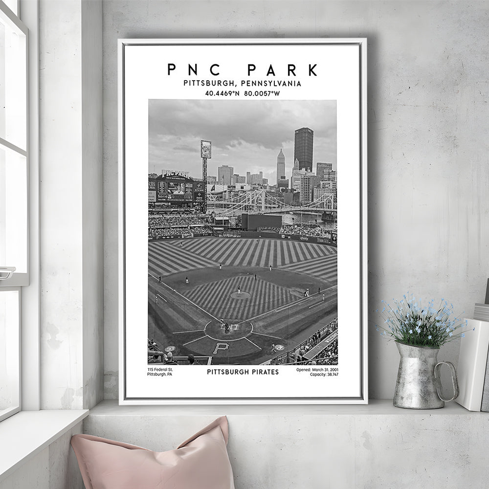 Pnc Park Stadium Black And White, Pittsburgh Pirates Baseball Stadium Wall Art Print, Framed Canvas Prints Wall Art