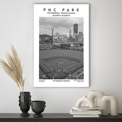 Pnc Park Stadium Black And White, Pittsburgh Pirates Baseball Stadium Wall Art Print, Canvas Prints Wall Art, Man Cave Decor