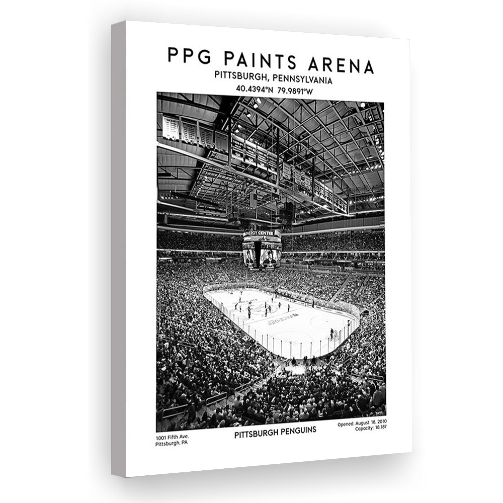 Ppg Paints Arena Stadium Black And White, Pittsburgh Penguins Hockey Stadium Wall Art, Canvas Prints Wall Art, Man Cave Decor