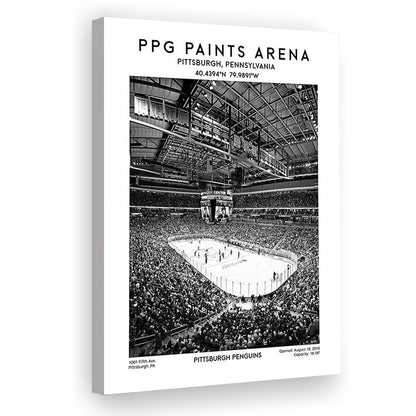 Ppg Paints Arena Stadium Black And White, Pittsburgh Penguins Hockey Stadium Wall Art, Canvas Prints Wall Art, Man Cave Decor
